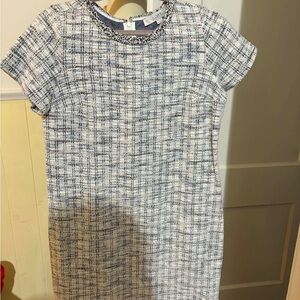 LOFT Elegant Tweed Dress in Navy and Ivory